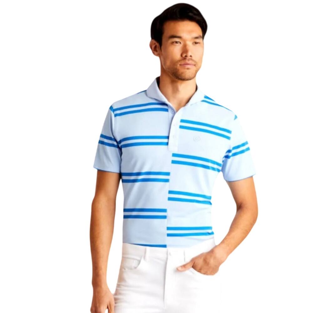 G/FORE Men's Split Stripe Golf Sky Blue Polo Size XL